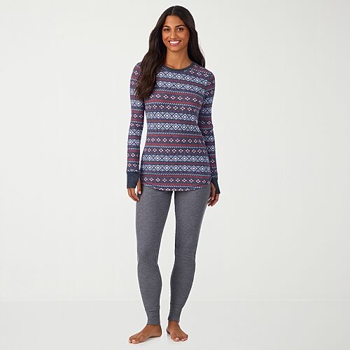 Cuddl Duds Womens Cozy Stretch Thermal Round Neck Long Sleeve Thermal Shirt In Blue