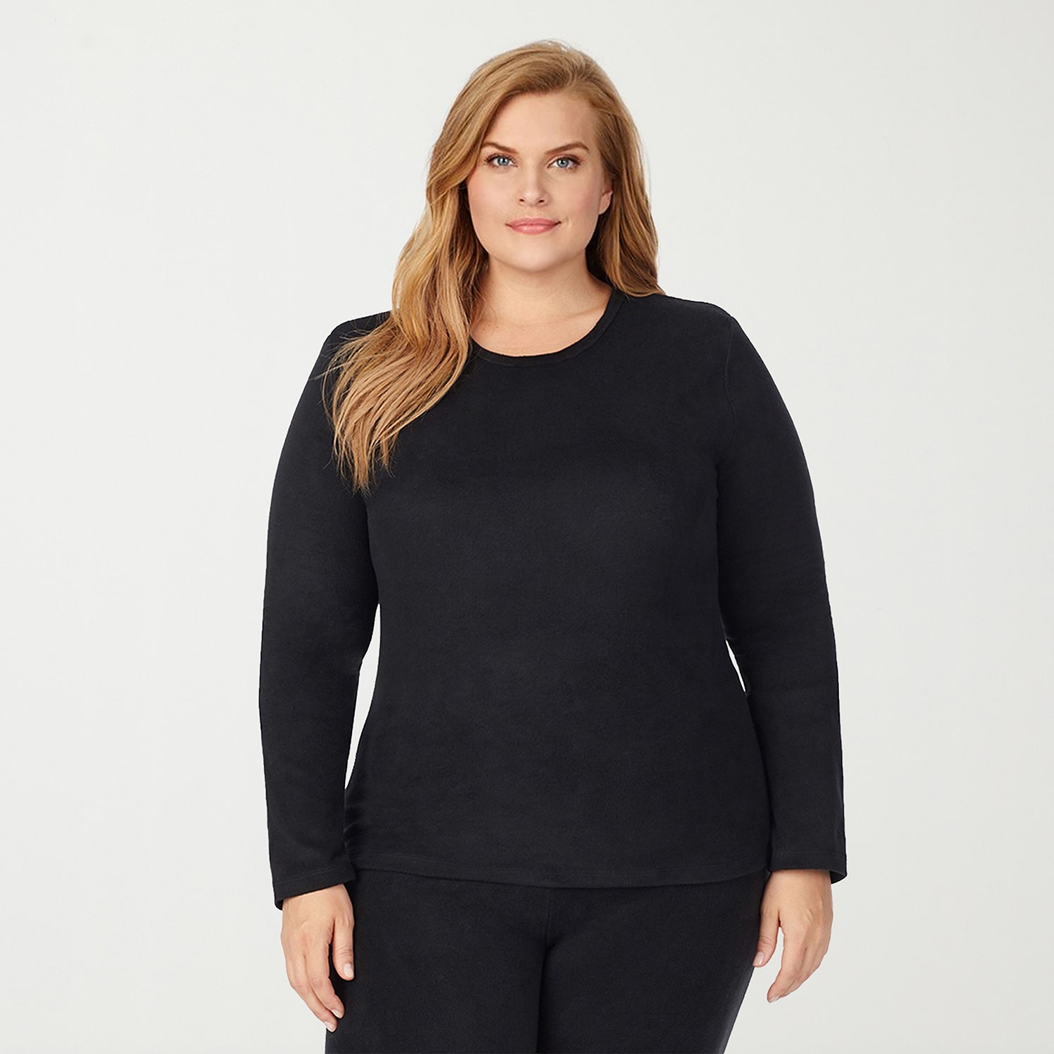 Cuddl Duds Womens Fleecewear With Stretch Plus Round Neck Long Sleeve Thermal Shirt