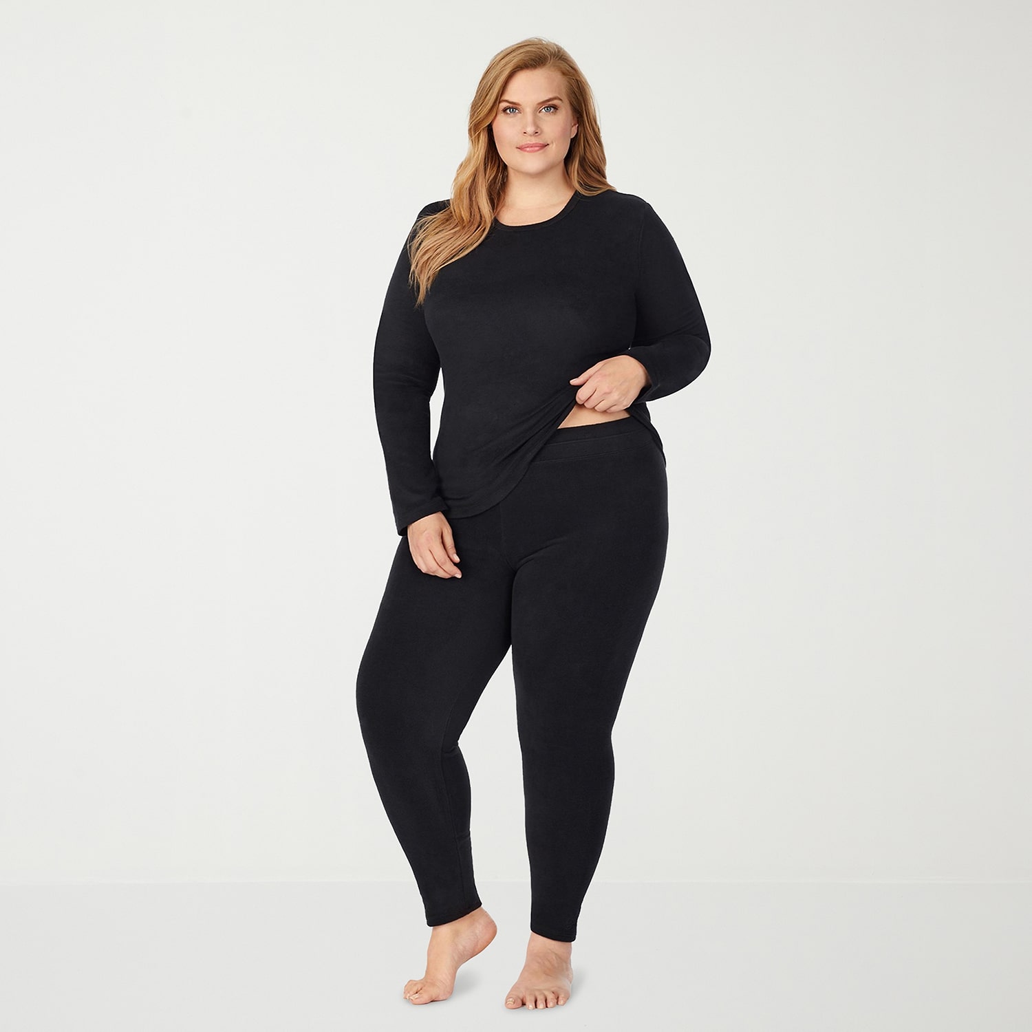 Cuddl Duds Womens Fleecewear With Stretch Plus Round Neck Long Sleeve Thermal Shirt