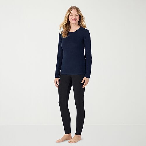 Cuddl Duds Womens Fleecewear With Stretch Round Neck Long Sleeve Thermal Shirt In Blue