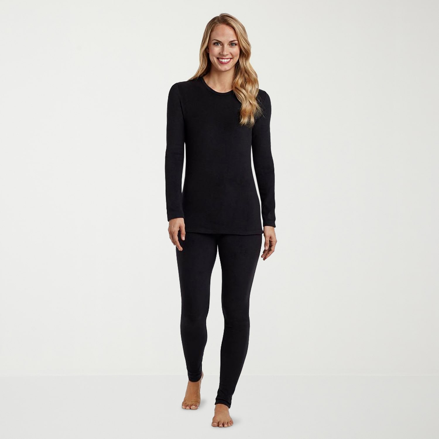 Cuddl Duds Womens Fleecewear With Stretch Round Neck Long Sleeve Thermal Shirt