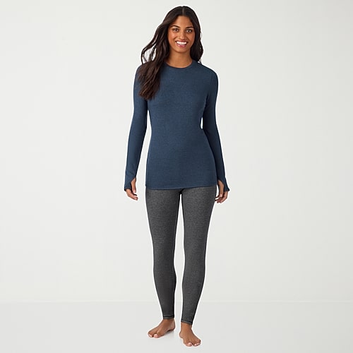Cuddl Duds Womens Ultra Cozy Round Neck Long Sleeve Thermal Shirt In Blue