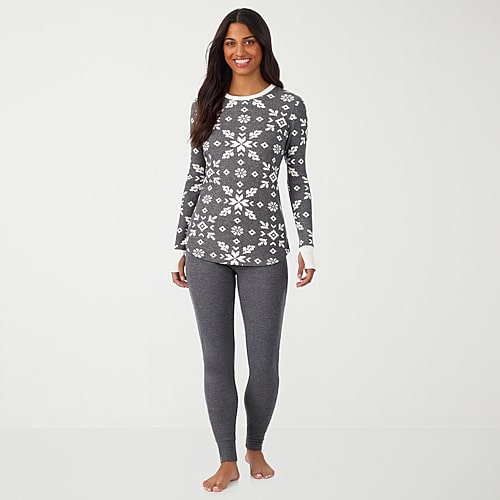 Cuddl Duds Womens Cozy Stretch Thermal Round Neck Long Sleeve Thermal Shirt In Gray