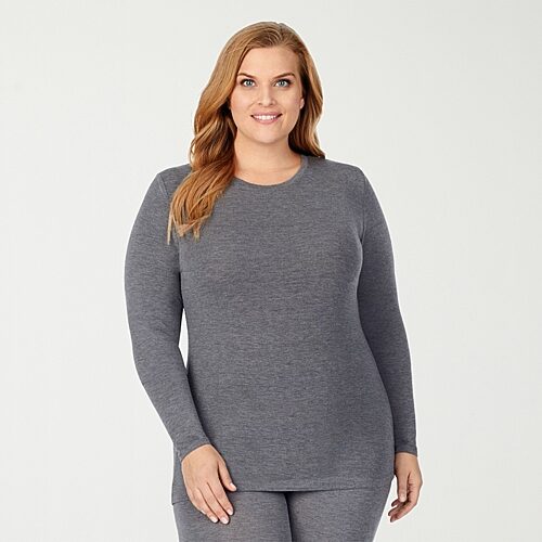 Cuddl Duds Womens Softwear With Stretch Round Neck Long Sleeve Thermal Shirt In Gray