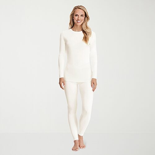 Cuddl Duds Womens Softwear With Stretch Round Neck Long Sleeve Thermal Shirt In White