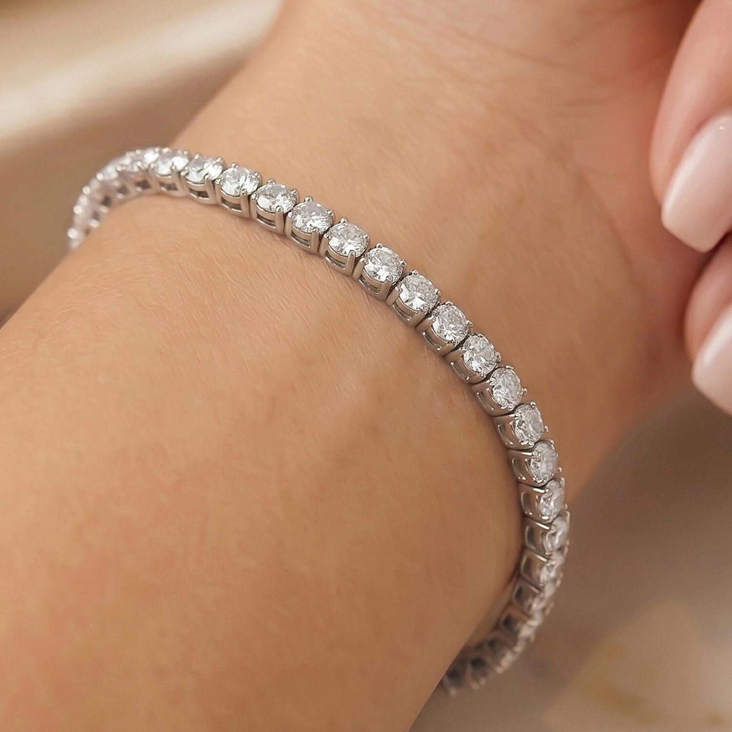 (F / Si2) Womens 15 Ct. T.W. Lab Grown White Diamond 10K Gold 7.25 Inch Tennis Bracelet