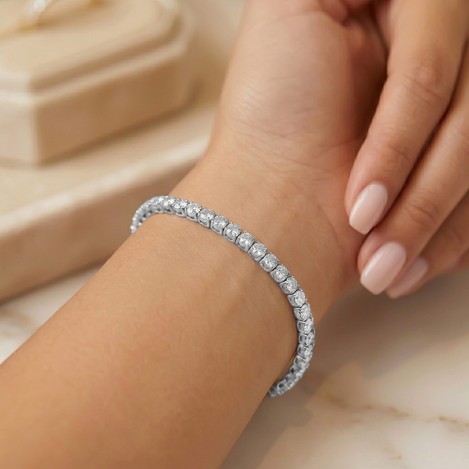 F / Si2) Womens CT. T.W. Lab Grown White Diamond 10K Gold 7.25 Inch Tennis Bracelet