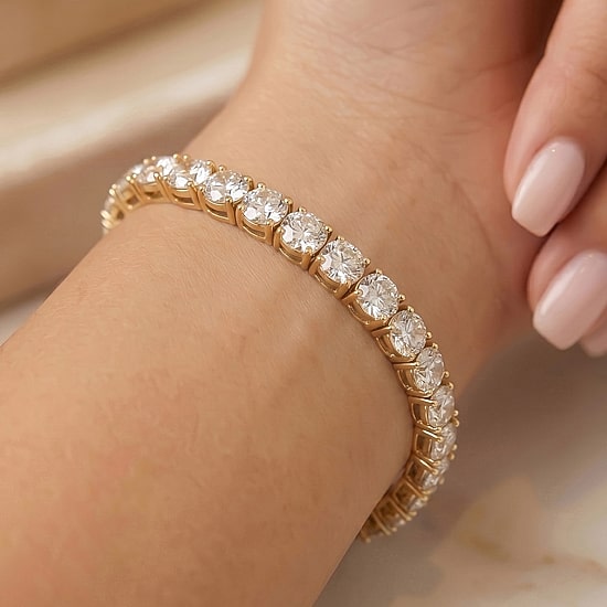 (F / Si2) Womens 15 Ct. T.W. Lab Grown White Diamond 10K Gold 7.25 Inch Tennis Bracelet