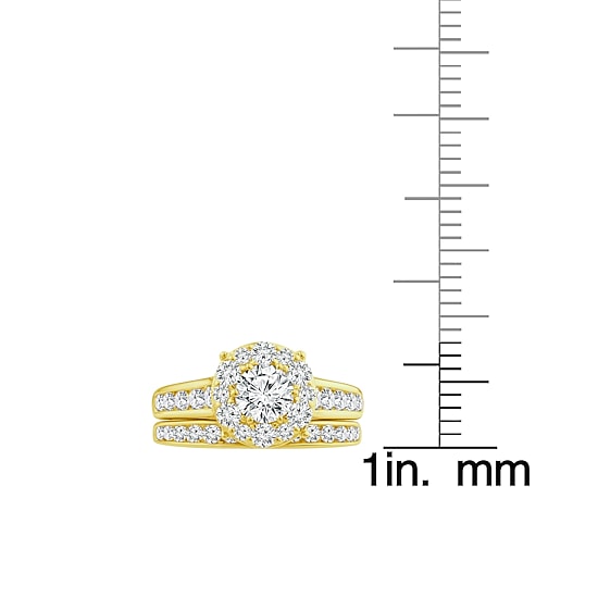 (F / Si2) Womens 2 CT. T.W. Lab Grown White Diamond 14K Gold Over Silver Round Side Stone Halo Bridal Set