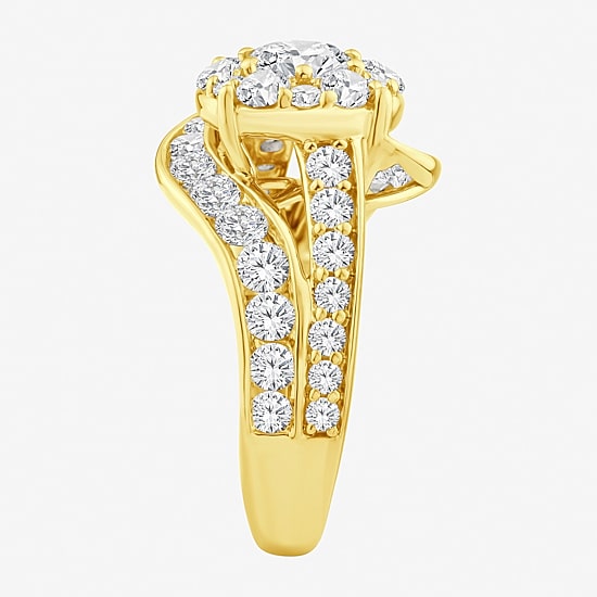 (F / Si2) Womens 3 CT. T.W. Lab Grown White Diamond 14K Gold Over Silver Round Side Stone Halo Engagement Ring
