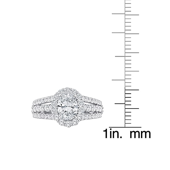 (F / Si1) Womens 2 1/4 CT. T.W. Lab Grown White Diamond Sterling Silver Oval Side Stone Halo Engagement Ring