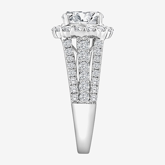 (F / Si1) Womens 2 1/4 CT. T.W. Lab Grown White Diamond Sterling Silver Oval Side Stone Halo Engagement Ring