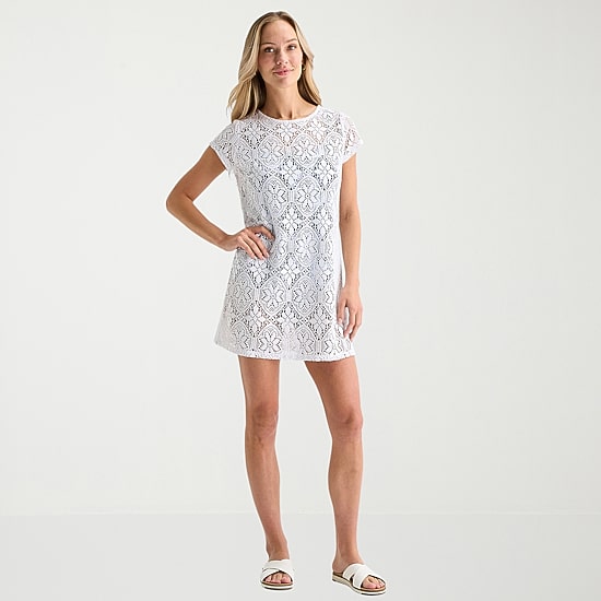 Liz Claiborne Womens Circles Crochet Dress Swimsuit Cover-Up