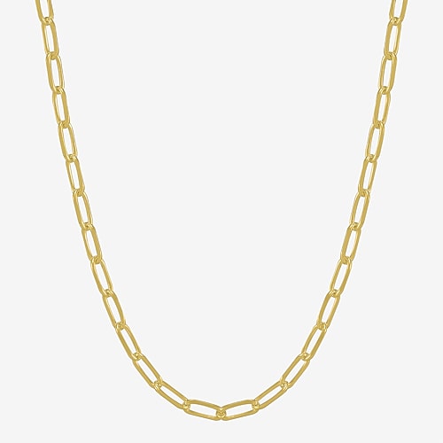Made in Italy Womens 18K Gold Over Silver 22 Inch Paperclip Chain Necklace, One Size, Yellow