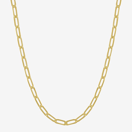 Made in Italy Womens 18K Gold Over Silver 20 Inch Paperclip Chain Necklace