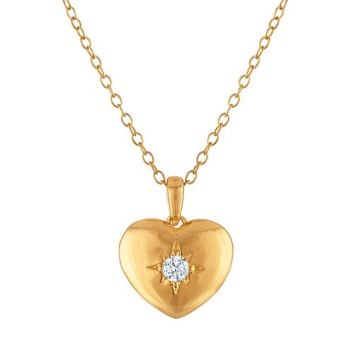 F / Si1 Womens 1/10 CT. T.W. Lab Grown White Diamond 14K Gold Over Silver Heart 18 Inch Pendant Necklace, One Size, Yellow