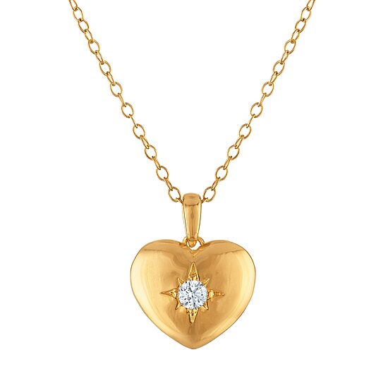 F / Si1 Womens 1/10 CT. T.W. Lab Grown White Diamond 14K Gold Over Silver Heart 18 Inch Pendant Necklace