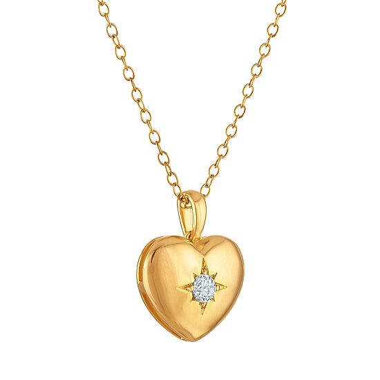 F / Si1 Womens 1/10 CT. T.W. Lab Grown White Diamond 14K Gold Over Silver Heart 18 Inch Pendant Necklace