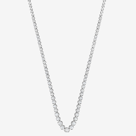 (G / Si1-Si2) Womens White Diamond Sterling Silver 17 Inch Tennis Necklace