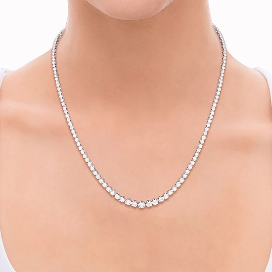 (G / Si1-Si2) Womens White Diamond Sterling Silver 17 Inch Tennis Necklace