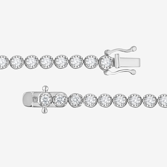 (G / Si1-Si2) Womens 3 CT. T.W. Lab Grown White Diamond 14K Gold Over Silver 7.25 Inch Tennis Bracelet