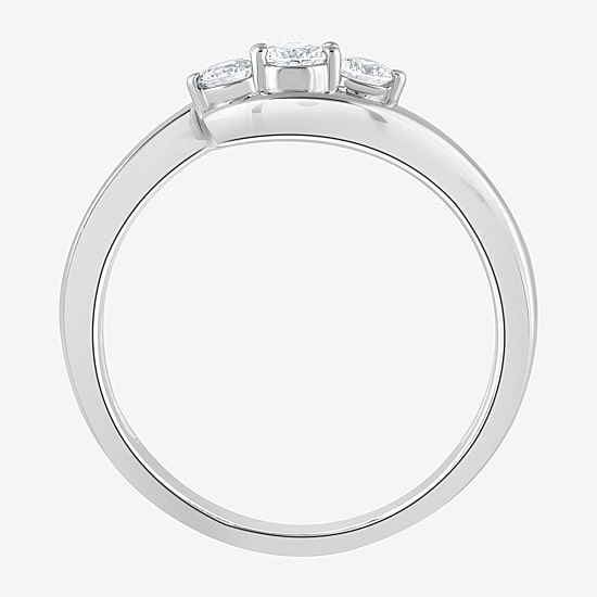 (G / Si1-Si2) Womens 1/4 CT. T.W. Lab Grown White Diamond 14K Gold Over Silver 3-Stone Cocktail Ring