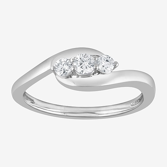 (G / Si1-Si2) Womens 1/4 CT. T.W. Lab Grown White Diamond 14K Gold Over Silver 3-Stone Cocktail Ring