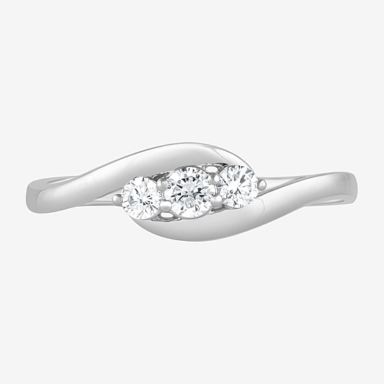 (G / Si1-Si2) Womens 1/4 CT. T.W. Lab Grown White Diamond 14K Gold Over Silver 3-Stone Cocktail Ring