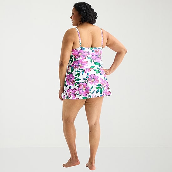 Liz Claiborne Womens Tropical Floral Plus Swim Dress
