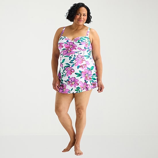 Liz Claiborne Womens Tropical Floral Plus Swim Dress