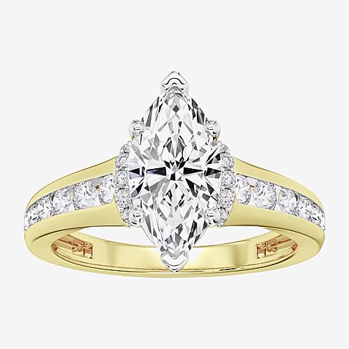 (F / Vs2) Womens 1 1/2 CT. T.W. Lab Grown White Diamond 10K Gold Marquise Side Stone Engagement Ring, 7, Yellow