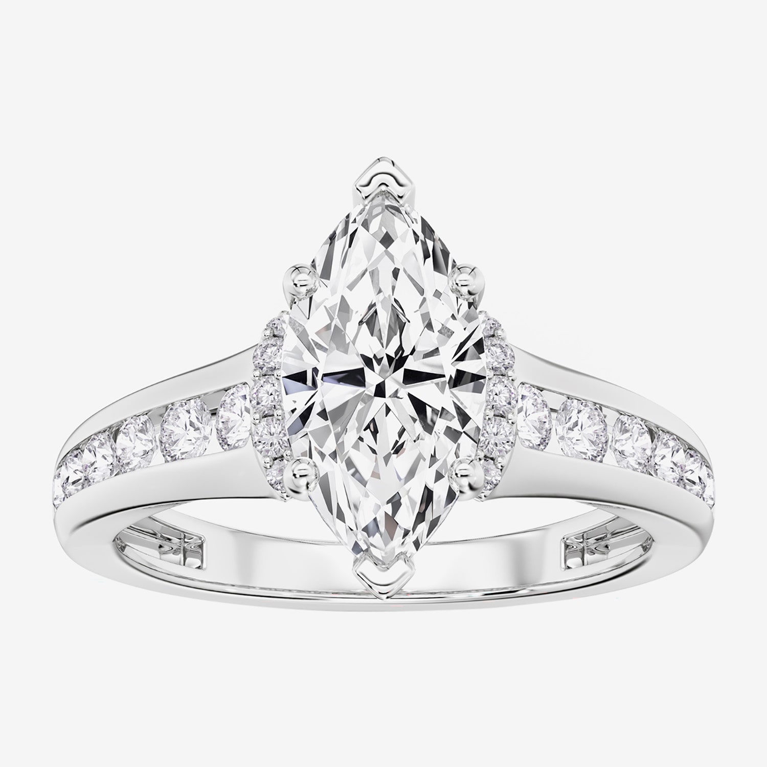 (F / Vs2) Womens 1 1/2 CT. T.W. Lab Grown White Diamond 10K Gold Marquise Side Stone Engagement Ring