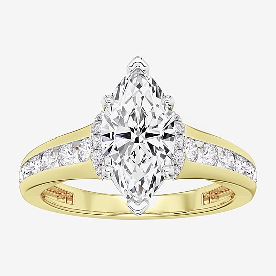 (F / Vs2) Womens 3 3/4 CT. T.W. Lab Grown White Diamond 10K Gold Marquise Side Stone Engagement Ring