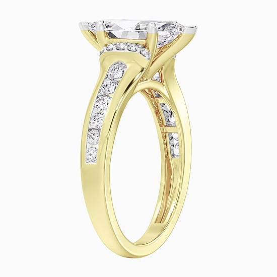 (F / Vs2) Womens 3 3/4 CT. T.W. Lab Grown White Diamond 10K Gold Marquise Side Stone Engagement Ring