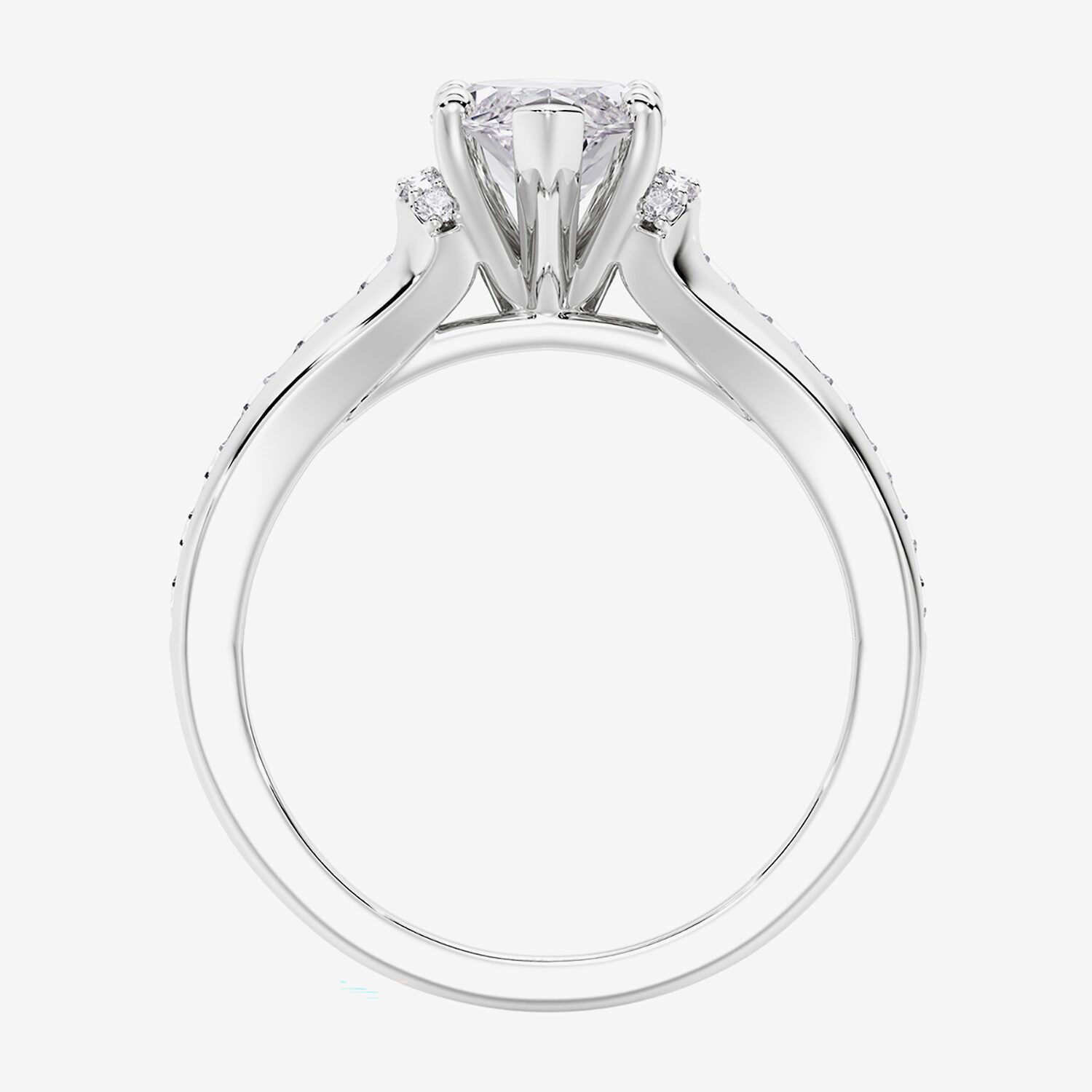 F / Vs2) Womens CT. T.W. Lab Grown White Diamond 10K Gold Marquise Side Stone Engagement Ring