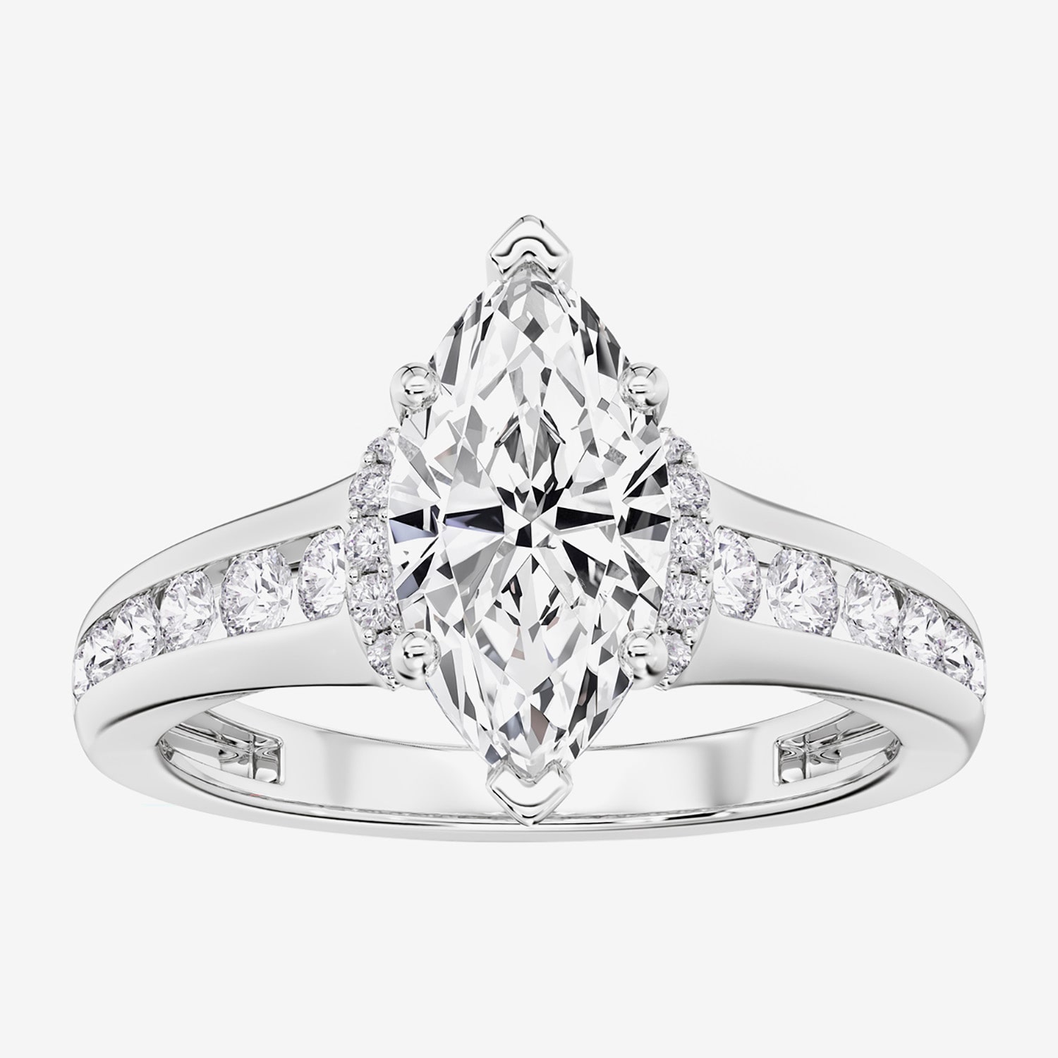 F / Vs2) Womens CT. T.W. Lab Grown White Diamond 10K Gold Marquise Side Stone Engagement Ring