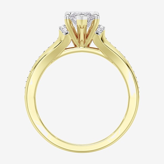 (F / Vs2) Womens 6 CT. T.W. Lab Grown White Diamond 10K Gold Marquise Side Stone Engagement Ring