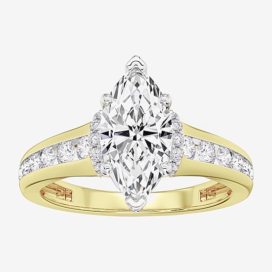 (F / Vs2) Womens 6 CT. T.W. Lab Grown White Diamond 10K Gold Marquise Side Stone Engagement Ring