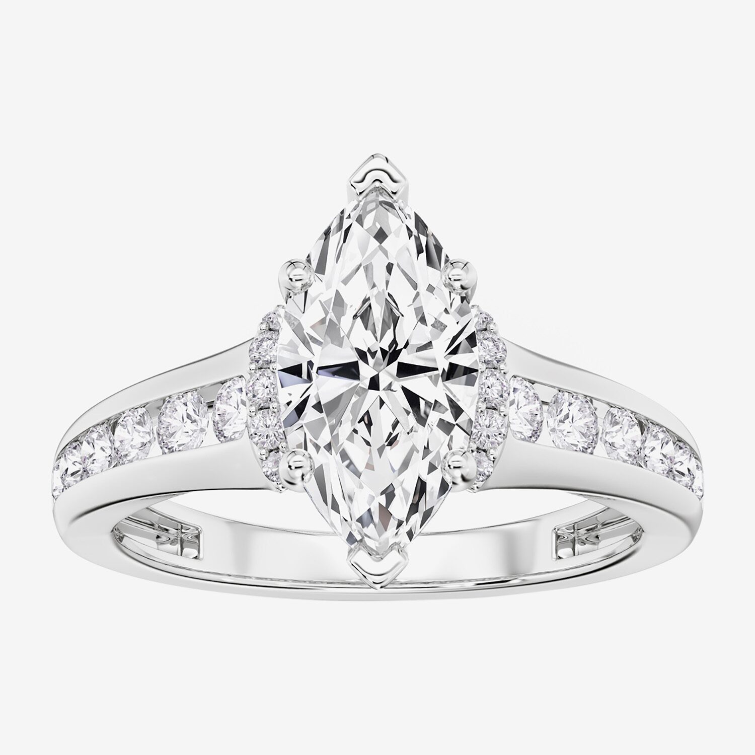 F / Vs2) Womens / CT. T.W. Lab Grown White Diamond 10K Gold Marquise Side Stone Engagement Ring
