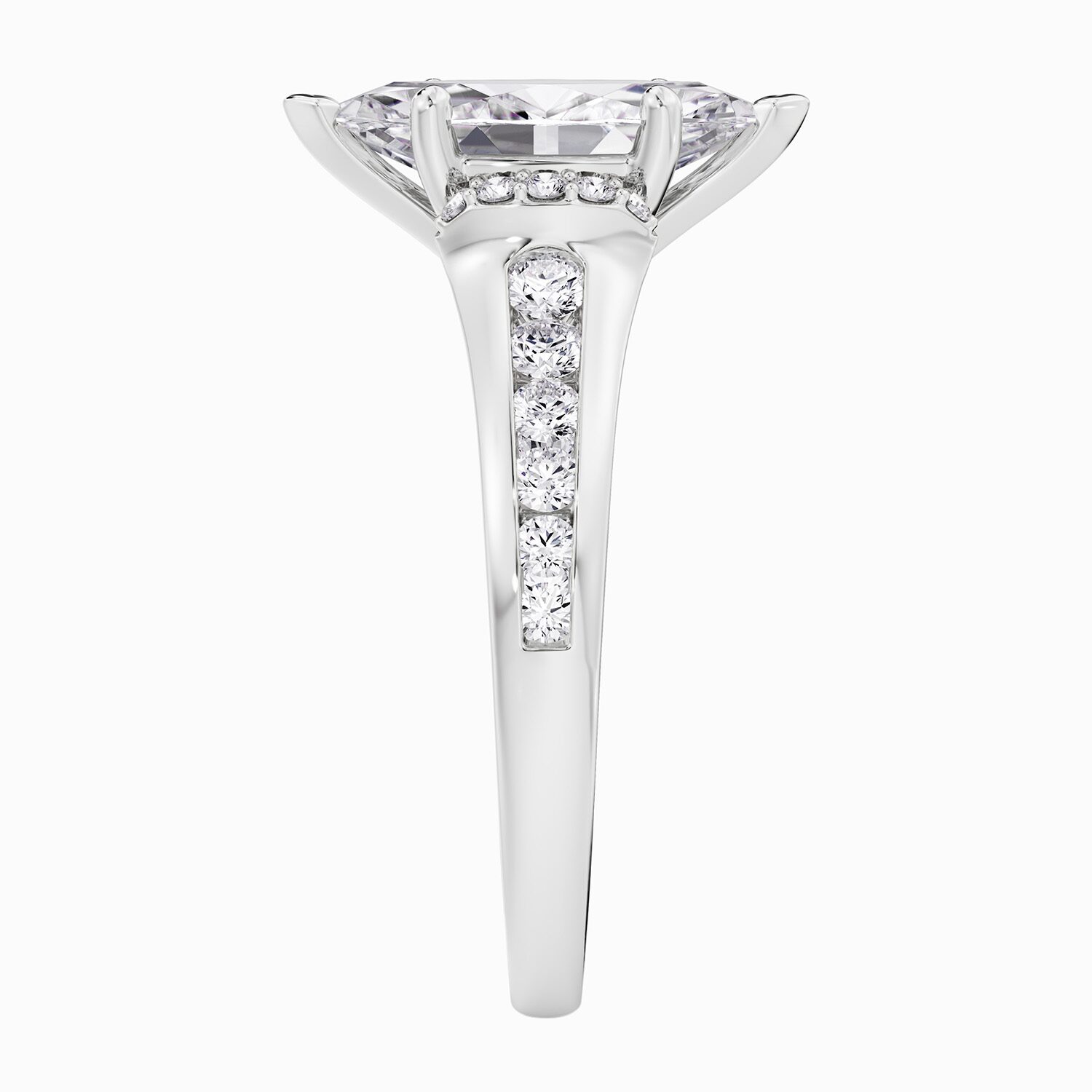 F / Vs2) Womens CT. T.W. Lab Grown White Diamond 10K Gold Marquise Side Stone Engagement Ring