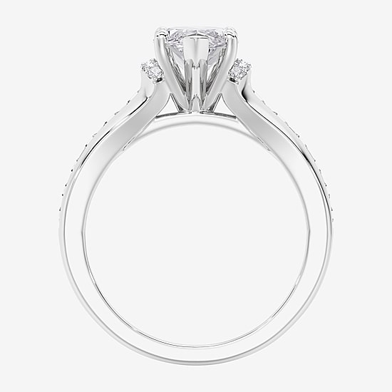 (F / Vs2) Womens 2 1/2 CT. T.W. Lab Grown White Diamond 10K Gold Marquise Side Stone Engagement Ring