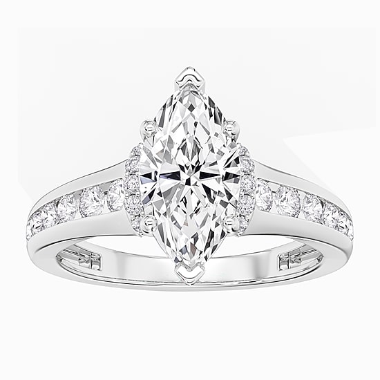(F / Vs2) Womens 2 1/2 CT. T.W. Lab Grown White Diamond 10K Gold Marquise Side Stone Engagement Ring