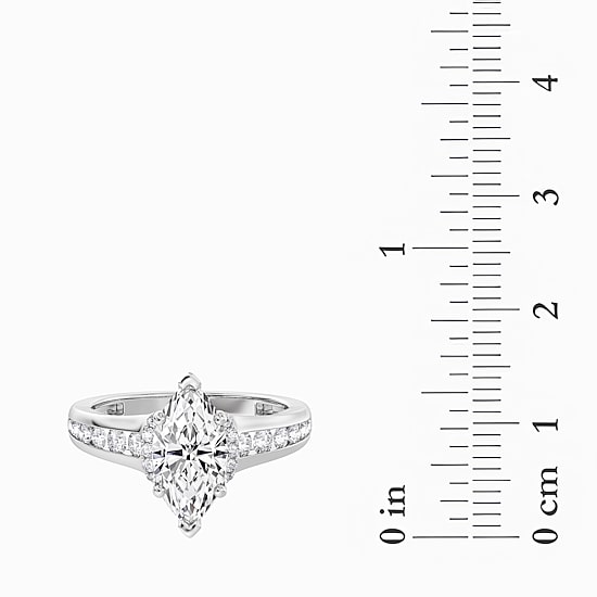 (F / Vs2) Womens 2 1/2 CT. T.W. Lab Grown White Diamond 10K Gold Marquise Side Stone Engagement Ring