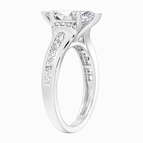 (F / Vs2) Womens 2 1/2 CT. T.W. Lab Grown White Diamond 10K Gold Marquise Side Stone Engagement Ring
