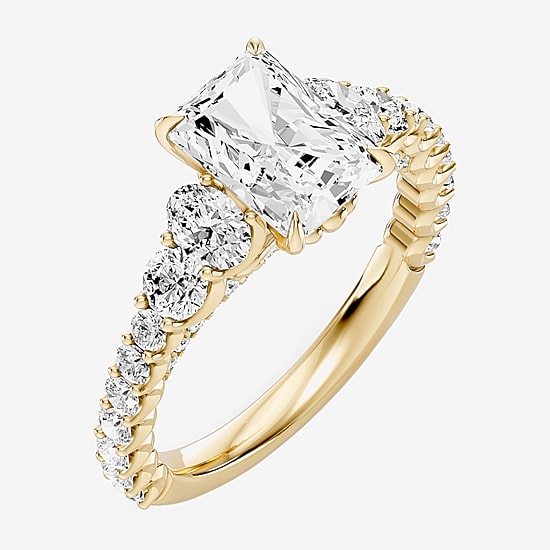 Enchanted Disney Fine Jewelry Ariel (F / Si1) Womens 3 1/3 Ct. T.W. Lab Grown White Diamond 10K Gold Rectangular Ariel Princess The Little Mermaid Side Stone Engagement Ring