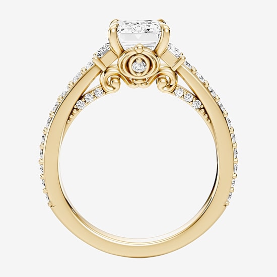 Enchanted Disney Fine Jewelry Cinderella (F / Si1) Womens 2 5/8 Ct. T.W. Lab Grown White Diamond 10K Gold Cinderella Princess Side Stone Engagement Ring