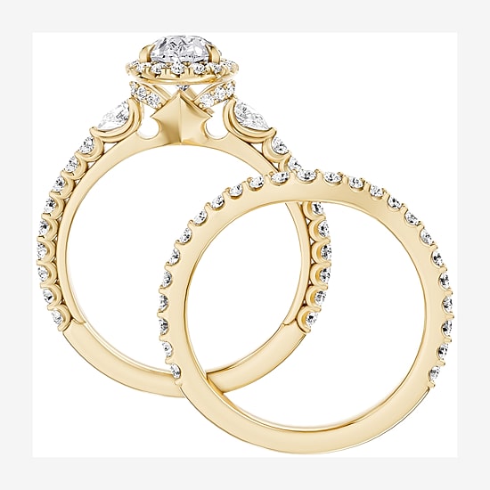 Enchanted Disney Fine Jewelry Belle (F / Si1) Womens 2 1/8 Ct. T.W. Lab Grown White Diamond 10K Gold Beauty and the Beast Belle Princess Side Stone Halo Bridal Set