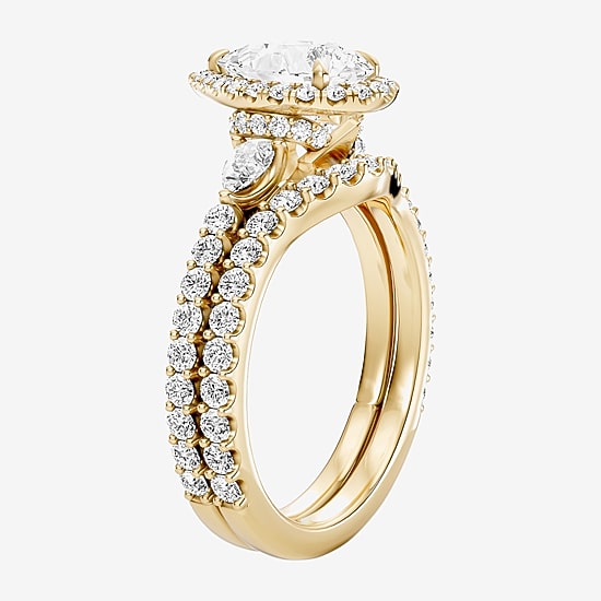 Enchanted Disney Fine Jewelry Belle (F / Si1) Womens 2 1/8 Ct. T.W. Lab Grown White Diamond 10K Gold Beauty and the Beast Belle Princess Side Stone Halo Bridal Set