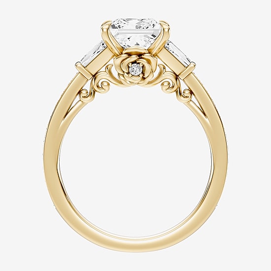 Enchanted Disney Fine Jewelry Belle (F / Si1) Womens 2 5/8 Ct. T.W. Lab Grown White Diamond 10K Gold Beauty and the Beast Belle Princess Side Stone Engagement Ring