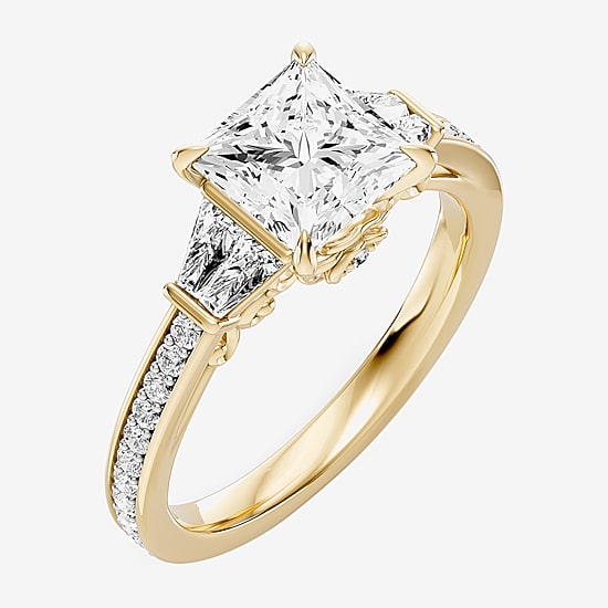 Enchanted Disney Fine Jewelry Belle (F / Si1) Womens 2 5/8 Ct. T.W. Lab Grown White Diamond 10K Gold Beauty and the Beast Belle Princess Side Stone Engagement Ring